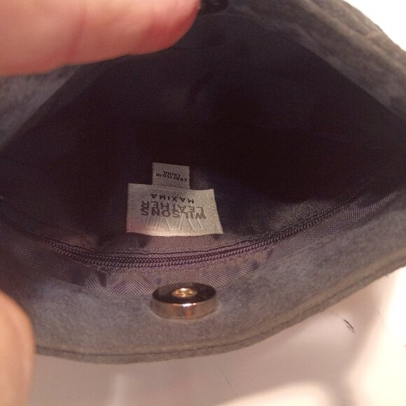 1990s WILSON'S LEATHER Maxima Small Blue Pleated Suede Mini Top-Handle Satchel - Picture 10 of 11